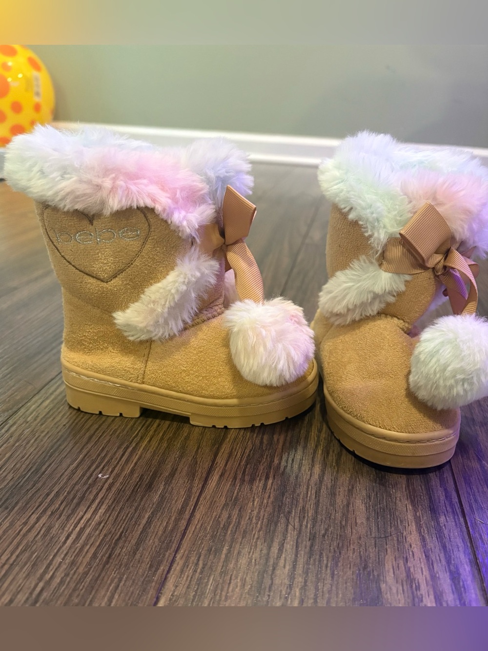 Bebe Girls Faux Fur Pom Pom Boots – Toddler Size 6